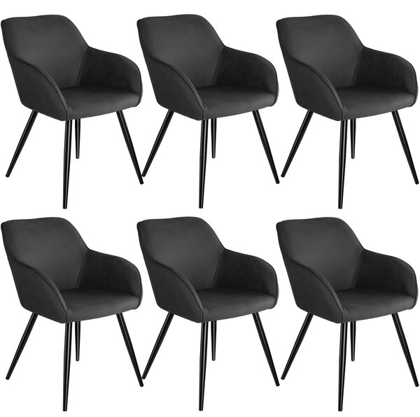 Tectake 404076 accent chair marilyn with armrests | set of 6 - anthracite/black