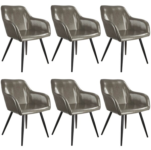 404116 6 marilyn faux leather chairs - dark grey/black