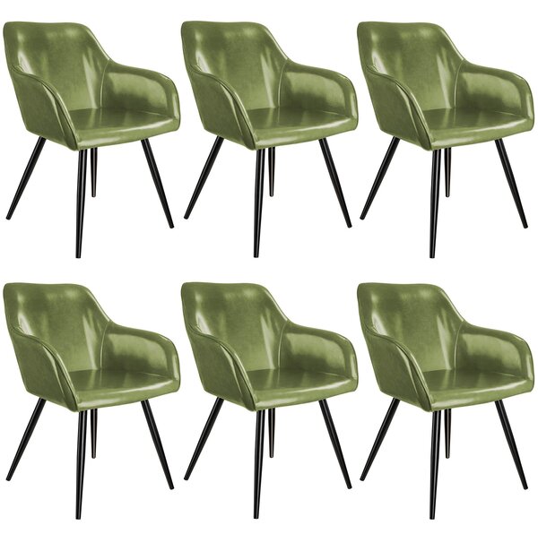 404096 6 marilyn faux leather chairs - dark green / black