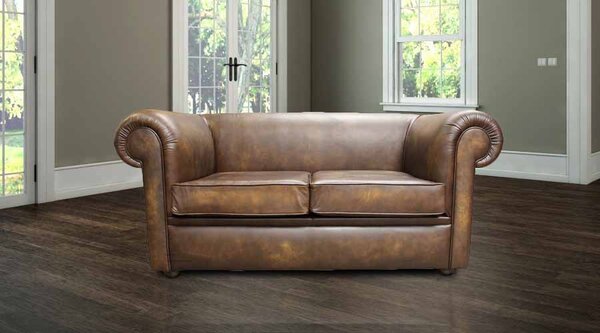 Chesterfield Handmade 1930&#039;s 2 Seater Sofa Settee Antique Gold Real Leather In Classic Style