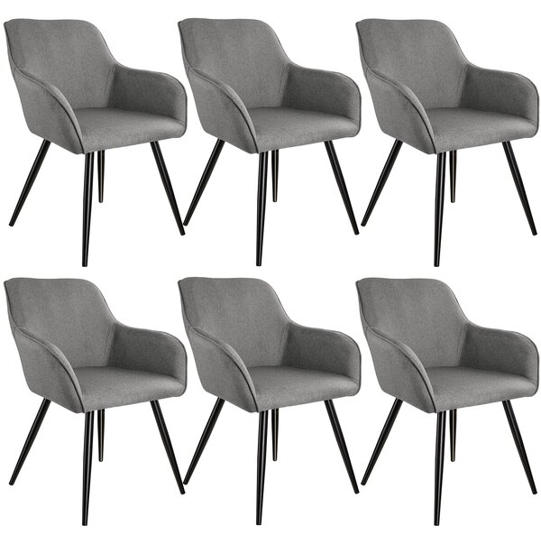 Tectake 404092 accent chair marilyn with armrests | set of 6 - light grey/black