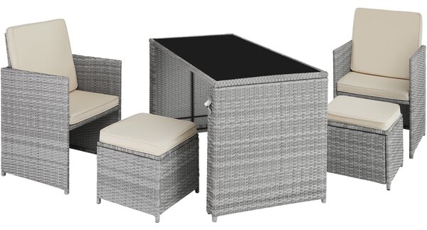 Tectake 403785 rattan furniture set palermo (2 chairs, 2 stools & 1 table) - light grey