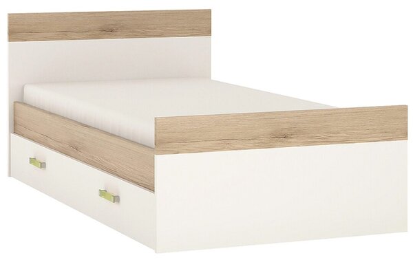 Funjir Single Bed With Under Drawer In Light Oak And White High Gloss (Lemon Handles)