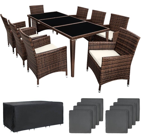 Tectake 401162 rattan garden dining set monaco | 8 seats, 1 table - black/brown