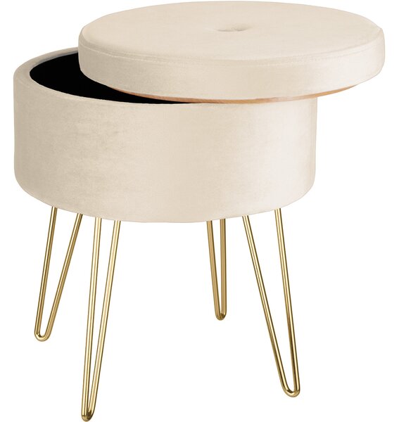 Tectake 403955 stool ava upholstered velvet look with storage space - 300kg capacity - cream