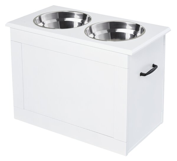 PawHut Elevated Pet Feeder Station with Storage, Includes 2 Stainless Steel Bowls, Ideal for Large Dogs, White