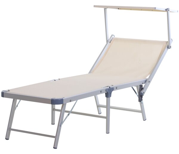 Outsunny Canopied Sun Lounger: Texteline Recliner with Adjustable Backrest, Aluminium Frame, Beige