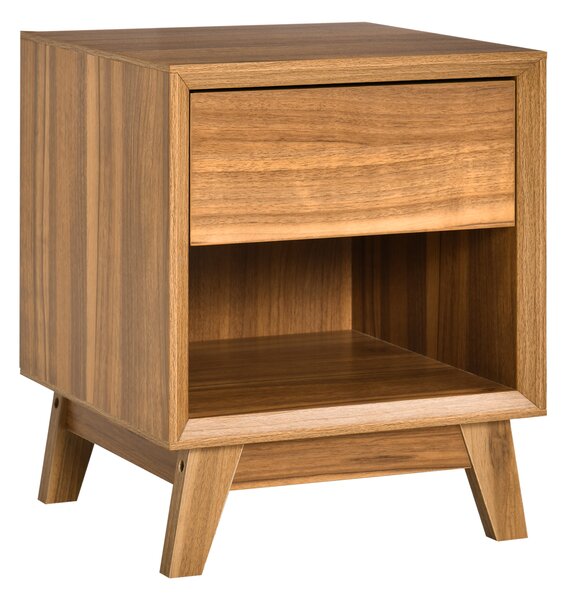 HOMCOM Bedside Table Nightstand, Modern End Table with Drawer and Shelf for Living Room, Walnut Brown