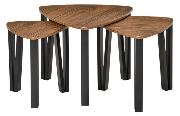 HOMCOM Nesting Coffee Tables Set of 3, MDF Steel, Versatile End Side Tables, Walnut Wood Effect