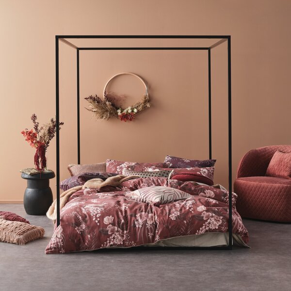 Linen House Taira Floral Duvet Cover Bedding Set Rhubarb Mocha Clay