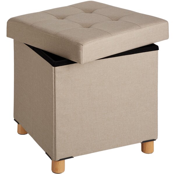 Tectake 403975 stool alea in upholstered linen look - foldable 300kg load capacity - sand