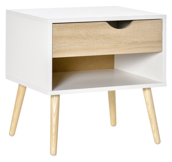 HOMCOM Modern Bedside Table with Drawer and Shelf, Nightstand, End Table for Bedroom or Living Room