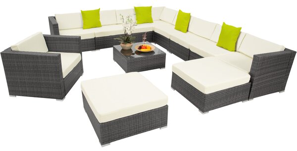 Tectake 403840 rattan garden sofa set las vegas | 11 seats, 1 table - grey