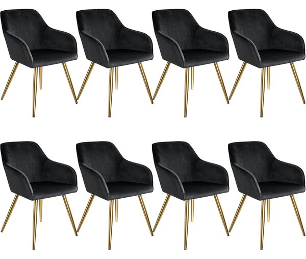 Tectake 404017 accent chair marilyn with armrests | set of 8 - black/gold