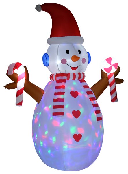 HOMCOM 2.4m Christmas Inflatable Snowman with Candy, Rotating Lighted for Home Indoor Outdoor Garden Lawn Decoration Party Prop