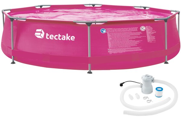 Tectake 403823 swimming pool round with pump ø 300 x 76 cm - pink