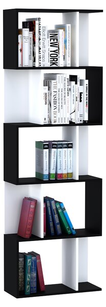 HOMCOM 5-Tier S-Shaped Black Bookcase, Stylish Storage & Display Shelving, Room Divider