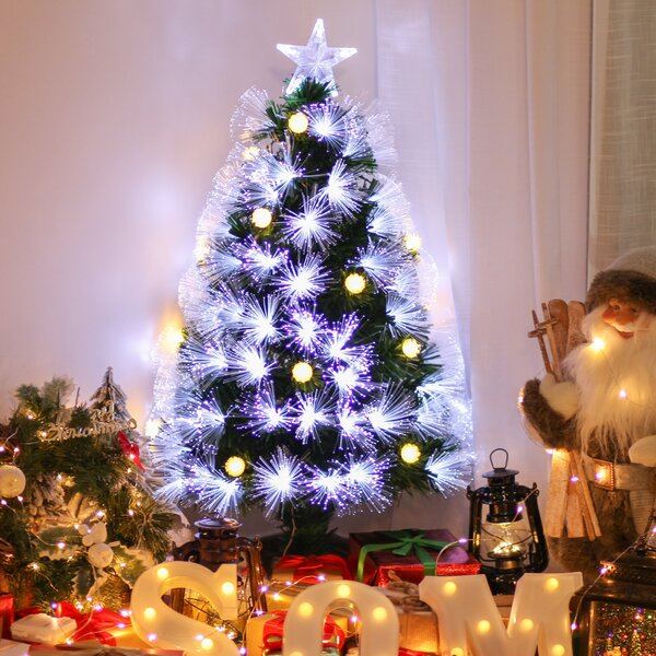 HOMCOM 3ft White Pre Lit Christmas Tree w/ 90 LEDs Star Topper Tri-Base Full Bodied Seasonal Decoration Pre-Lit Home