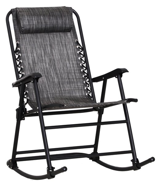 Outsunny Rocking Chair, Folding Outdoor Adjustable Zero-Gravity Rocker with Headrest for Camping, Fishing, Patio, Grey