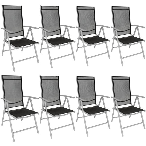 Tectake 404365 folding aluminium garden chairs (set of 8) - black/silver