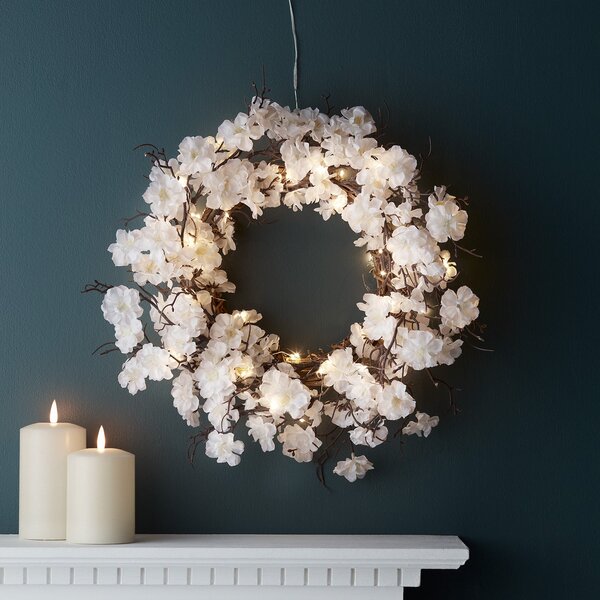 40cm Blossom Floral Wreath Micro Light Bundle