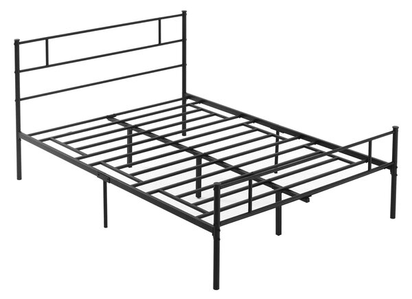 HOMCOM Double Metal Bed Frame with Headboard and Footboard, Solid Bedstead Base, Metal Slat Support, Underbed Storage Space, Black