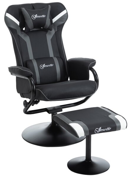 Vinsetto 2 Pieces Video Game Chair and Footrest Set Racing Style Recliner w/Headrest, Lumbar Support Reeling Backrest Pedestal Base Black Deep Grey