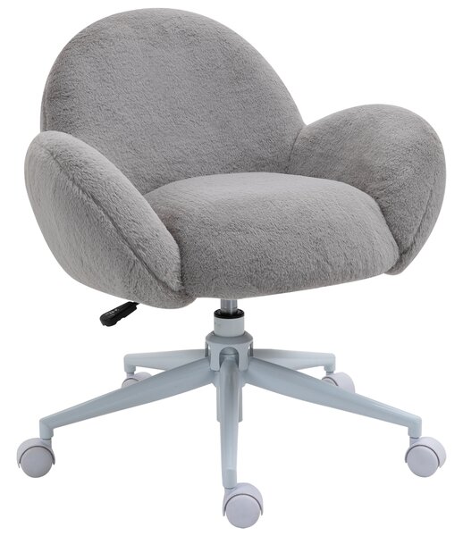 HOMCOM Fluffy Leisure Chair Office Chair with High Back and Armrest for Home Bedroom Living Room with Wheels, Grey