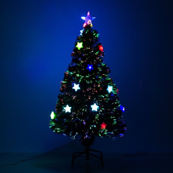 HOMCOM 4ft 120cm Fiber Optic Xmas Tree Artificial Christmas Tree W/ Stars