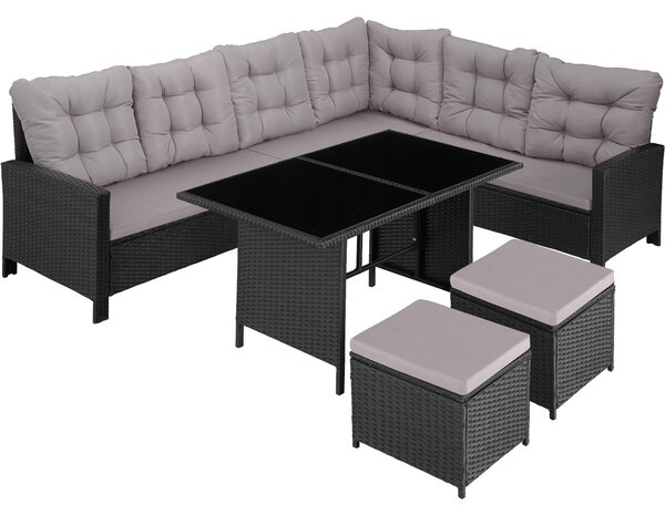 Tectake 404252 rattan garden corner set barletta | 8 seats, 1 table - black/grey