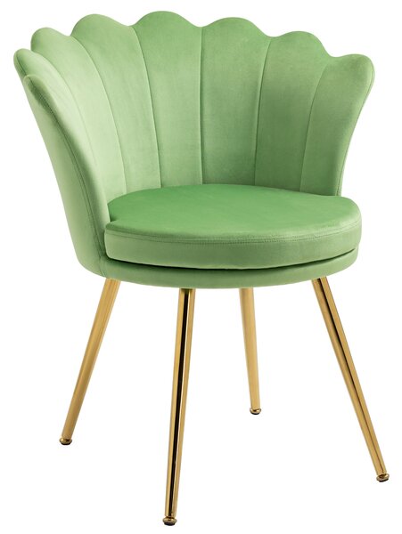 HOMCOM Accent Chair Modern Velvet-Touch Fabric Side Chair with Gold Metal Legs for Living Room & Dining Room, Green