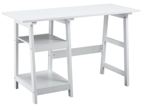 HOMCOM Compact Computer Desk with Storage Shelves Study Table with Bookshelf PC Table Workstation for Home Office Study White