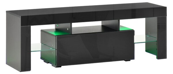 HOMCOM High Gloss TV Stand Cabinet with LED RGB Lights and Remote Control for 43"/50"/55" TV, Media TV Console Table with Storage Drawer and Shelf