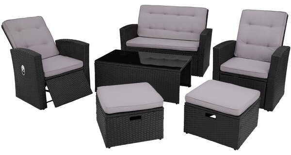 Tectake 404303 rattan garden furniture set bari | 6 seats, 1 table - black