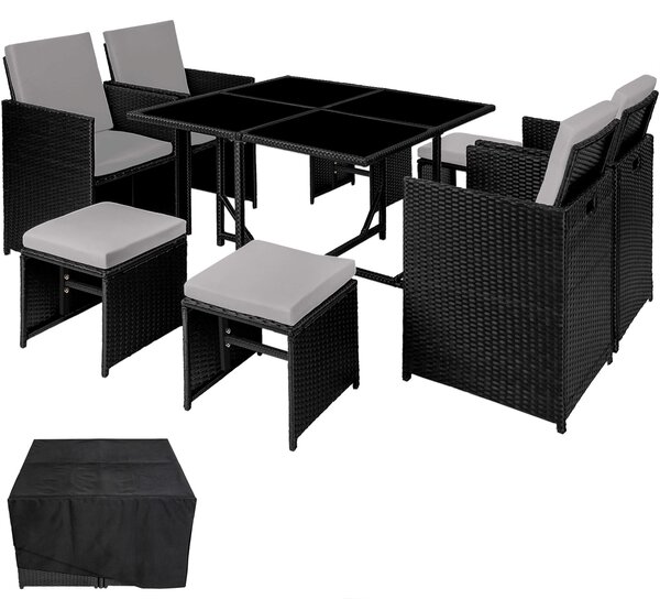 Tectake 404318 rattan garden furniture set bilbao | 8 seats, 1 table - black/grey