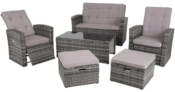 Tectake 404304 rattan garden furniture set bari | 6 seats, 1 table - grey