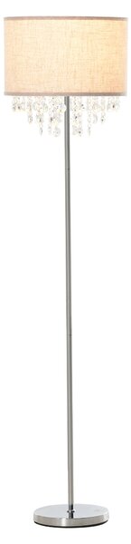 HOMCOM Luminous Elegance: Modern Floor Lamp with Crystal Pendant, Fabric Shade & Floor Switch, Silver and Cream