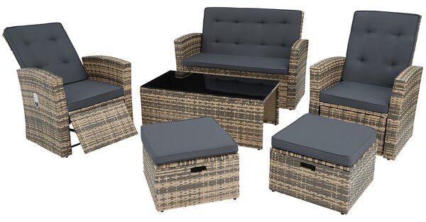 Tectake 404305 rattan garden furniture set bari | 6 seats, 1 table - nature