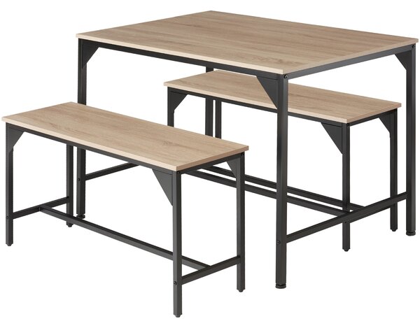 Tectake 404341 kitchen table set bolton inc. 1x table & 2x benches - industrial wood light, oak sonoma