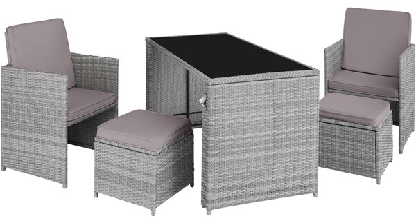 Tectake 404331 rattan furniture set palermo (2 chairs, 2 stools & 1 table) - light grey/dark grey