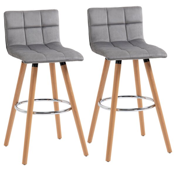 HOMCOM Bar stool Set of 2 Armless Upholstered Counter Height Bar Chairs with Wood Legs & Footrest, Grey