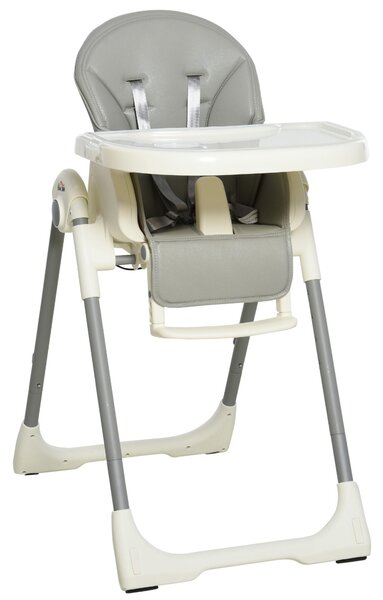 HOMCOM Convertible High Chair: Foldable Feeding Station Transitioning to Toddler Seat, Adjustable Height, Removable Tray, Greystone