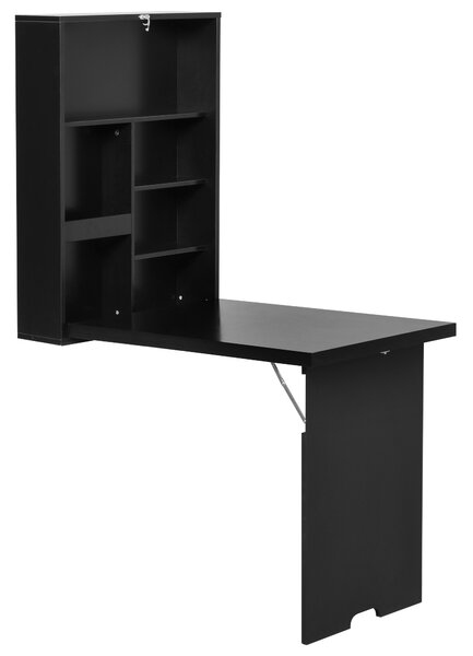 HOMCOM Compact Foldable Wall-Mounted Table, Drop-Leaf Design, Chalkboard, Shelf, Multifunction, Black