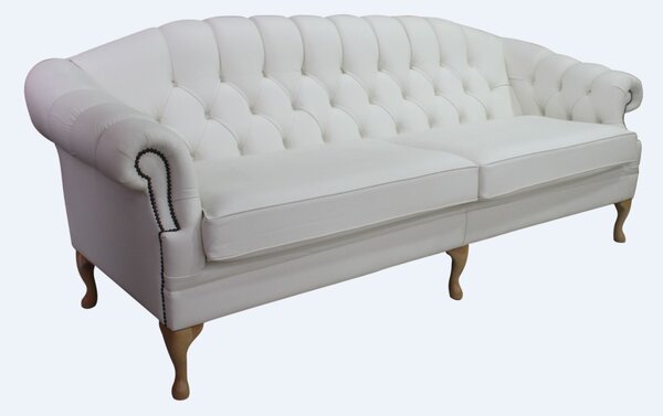 Chesterfield 4 Seater Shelly White Leather Sofa Settee Bespoke In Victoria Style
