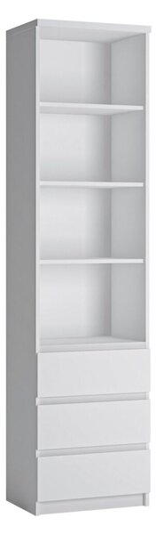 Karino Tall Narrow 3 Drawer Bookcase In White