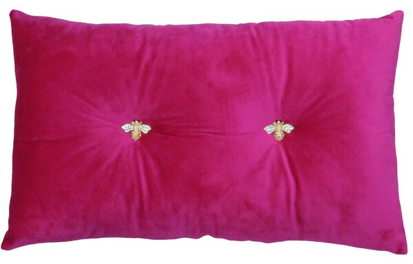 Paoletti Bumble Bee Velvet Filled Cushion 30cm x 50cm Fuchsia