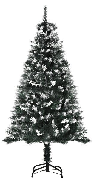 HOMCOM 5FT Artificial Snow Dipped Christmas Tree Xmas Pencil Tree Holiday Home Indoor Decoration with Foldable Feet White Berries Dark Green