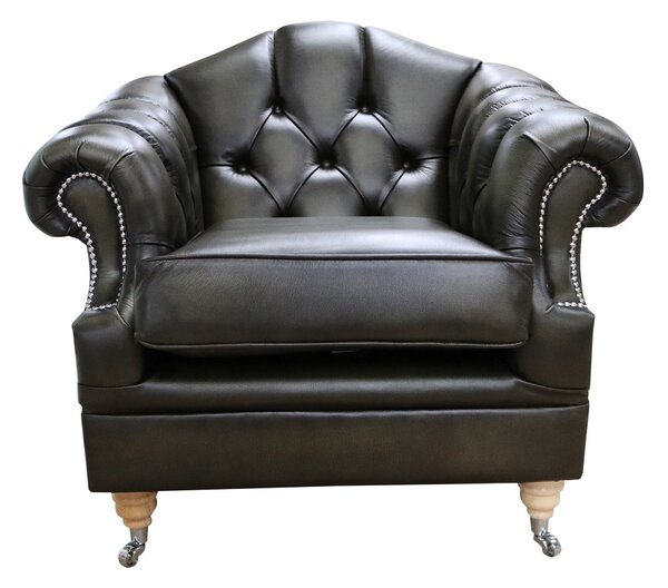 Chesterfield Armchair Antique Olive Green Leather Bespoke In Victoria Style