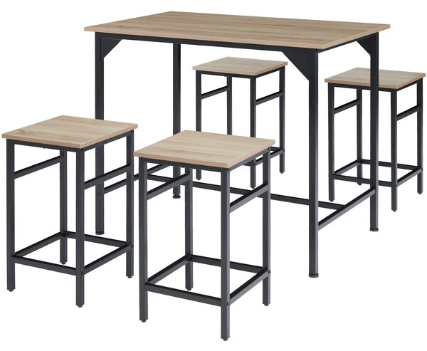Tectake 404307 dining table with 4 bar stools edinburgh - industrial wood light, oak sonoma