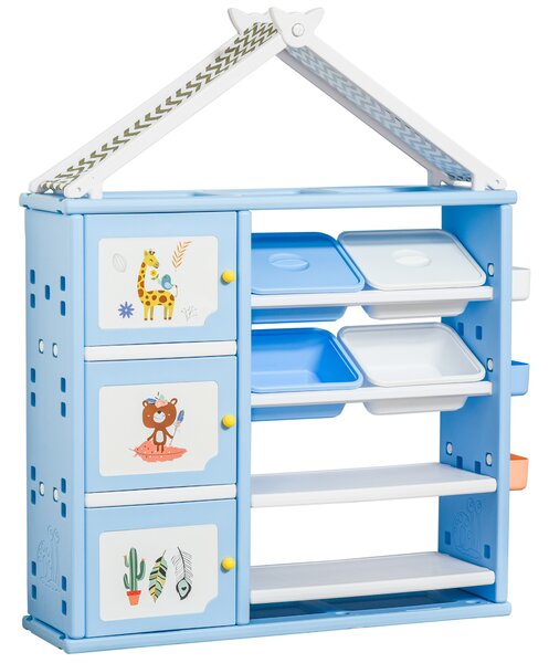 HOMCOM Kids Storage Unit Toy Box Organiser Book Shelf with shelves, storage cabinets, storage boxes, and storage baskets, Blue